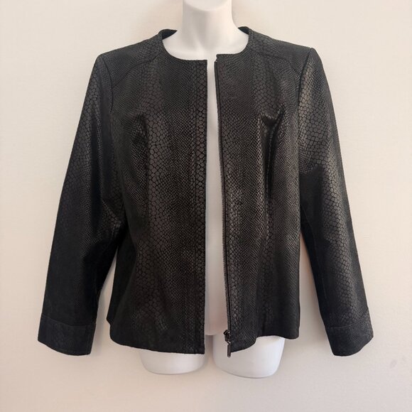 Alfani Petite Genuine Leather Jacket | Snakeskin Embossed | Satin Lined | Sz M - Picture 2 of 11